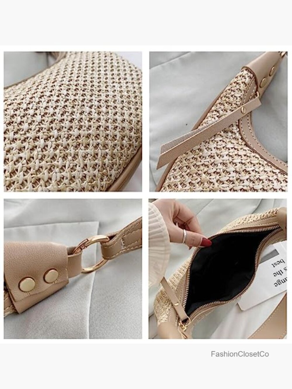 Handwoven Straw Hobo Bag, Crossbody, Shoulder, Tote, Summer Beach Purse - Picture 5 of 7